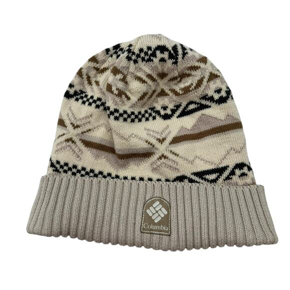 COLUMBIA Palmer Peak Pom Beanie in Chalk Peaks Tan Ivory Unisex One Size Adult - Picture 1 of 6